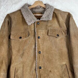 VTG Aeropostale Jacket Men XL Brown Leather Suede Sherpa Shearling Lined Rugged